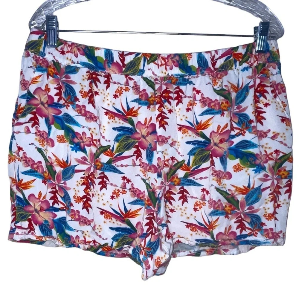 Caribbean Joe Shorts White Floral Women’s Size 16 Hawaiian Summer Stretchy Comfy - Picture 3 of 5
